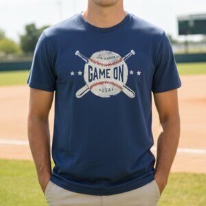 Life is Good Baseball Shirt Men's Medium Game On Short Sleeve Crusher Tee Blue